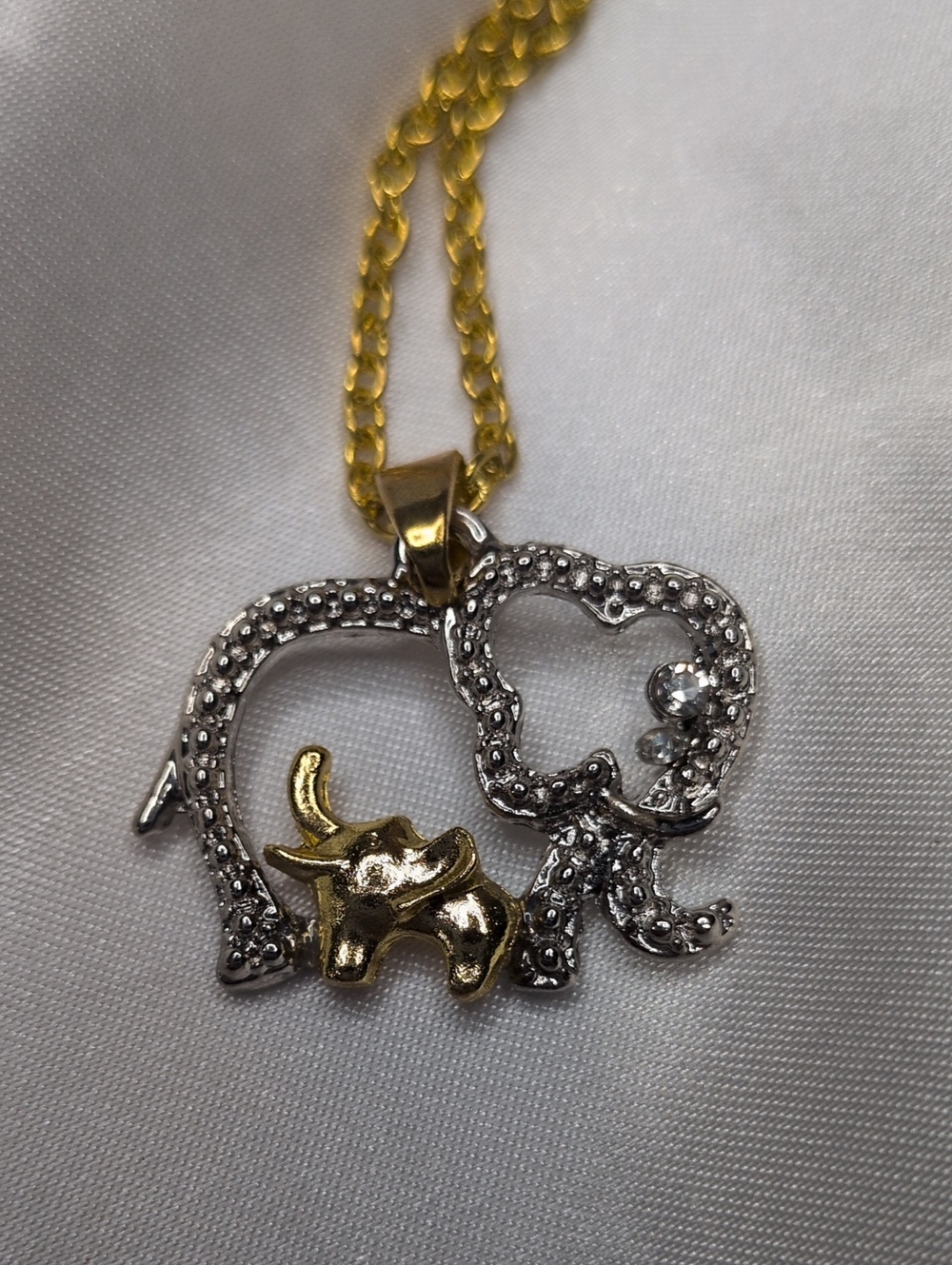 Two Tone Elephant Rhinestone Pendant Necklace